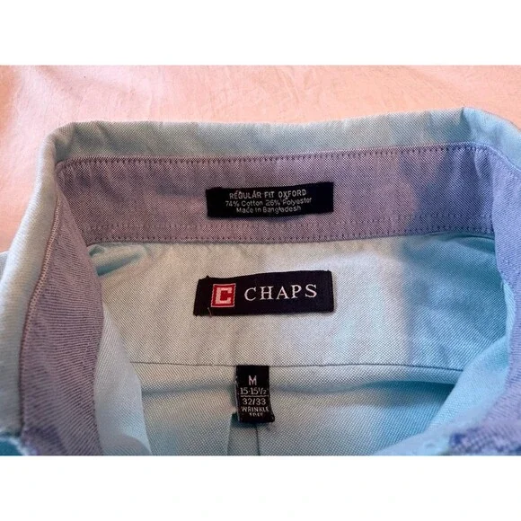 Chaps Men’s Light Blue Classic Oxford Button Down Dress Shirt - Medium Spring - Picture 3 of 4